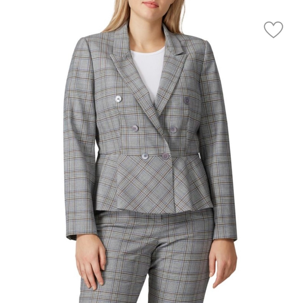 Rebecca Taylor Gray Plaid Blazer with Notched Lapels size 8 new with tags